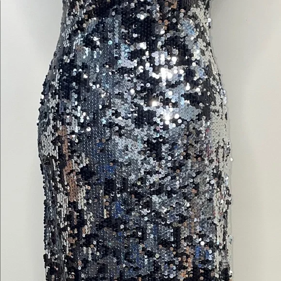 Rachel Zoe Black & Silver Sequin Sleeveless Plunge Neckline Women’s Dress - Picture 10 of 12